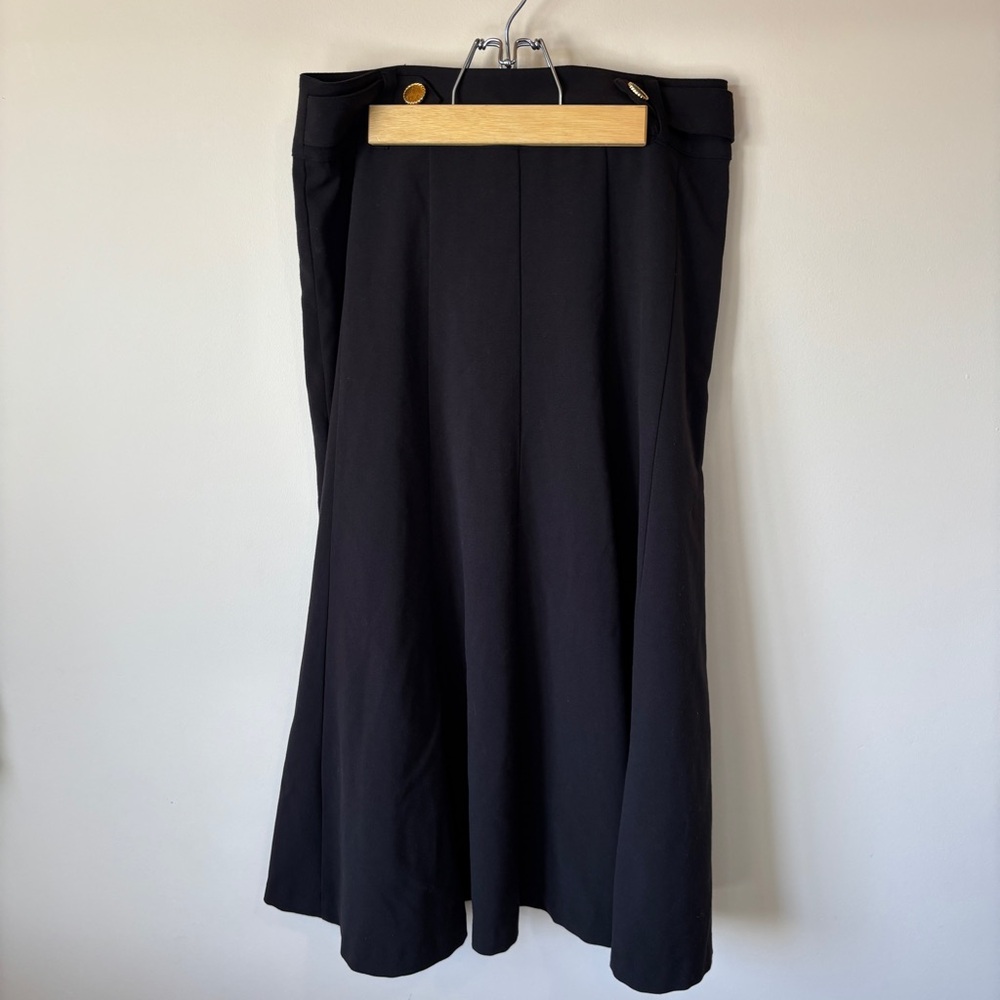 Christopher & Banks Black Midi A-Line Skirt Faux Gold Details & Zipper Old Money